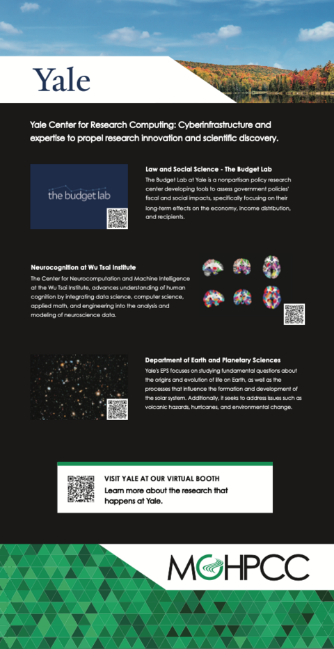 Black panel featuring three research projects from Yale University (SC24 submission)